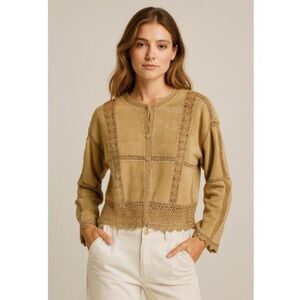 Essentials Beige Crochet-Trim Boxy Jacket